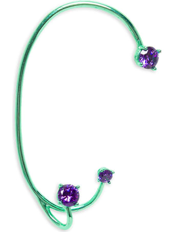 Panconesi Green Silver Three Point Earring With Crystals