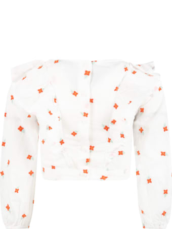 Stella McCartney Kids White Blouse For Girl With Flowers