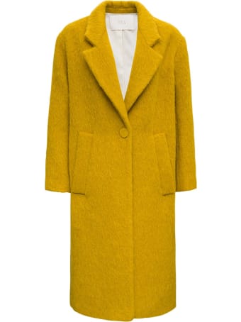 Tela Glam Long Coat In Ocher Colored Wool Blend