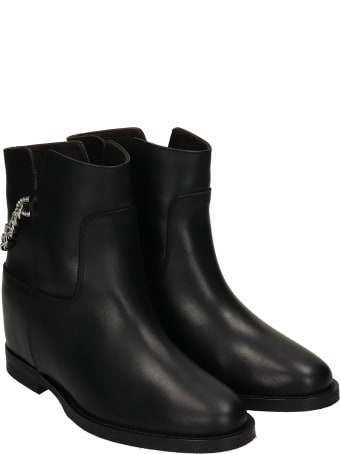 Via Roma 15 Ankel Boots Inside Wedge In Black Leather