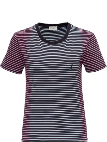 Saint Laurent Striped Monogram T-shirt In Jersey Tie-die
