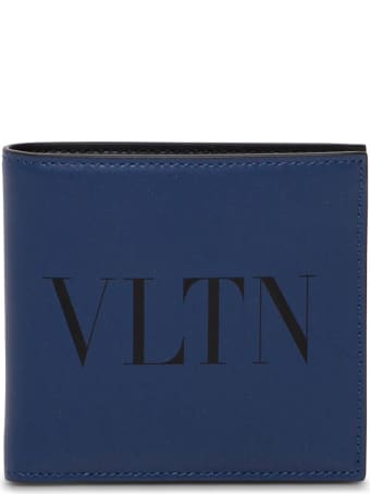Valentino Garavani Vltn Bifold Wallet In Blue Leather