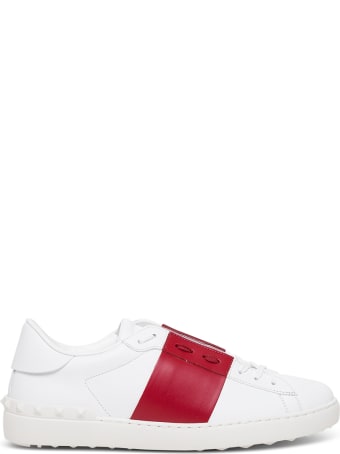 Valentino Garavani Open Leather Sneakers With Red Side Band