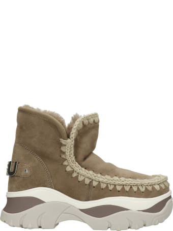 Mou Eskimo Sneaker Low Heels Ankle Boots In Taupe Suede