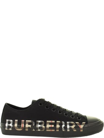 Burberry Larkhall M - Cotton Gabardine Trainer With Logo And Vintage Check Pattern