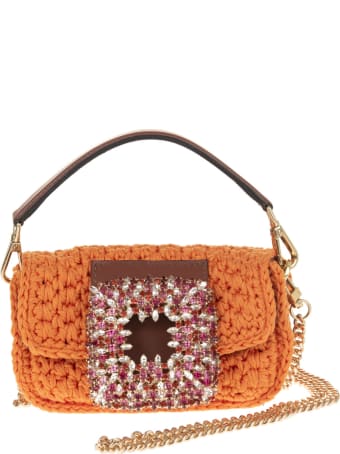 Gedebe Orange Small Mia Crochet Bag With Crystals