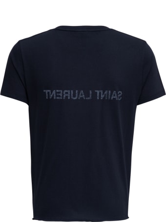 Saint Laurent Blue Cotton T-shirt With Logo Print
