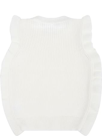 Little Bear Ivory Vest For Baby Girl With Ruffles