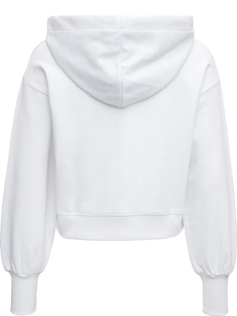 RED Valentino Cropped Hoodie In White Jersey With Contrasting Print And Point D'esprit Insert