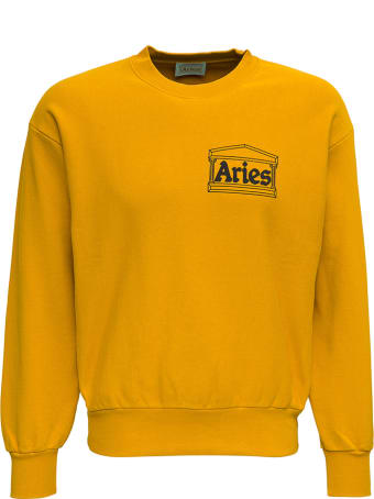 Aries Mustard Colored Jersey Sweatshirt With Logo Print