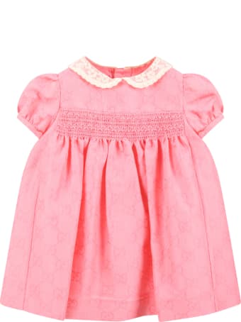 Gucci Pink Dress For Babygirl With Double Gg