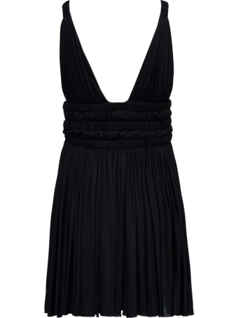 Giovanni Bedin Black Pleated Jersey Dress With Deep V-neckline