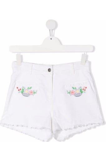 Stella McCartney Kids White Cotton Shorts With Floral Embroidery