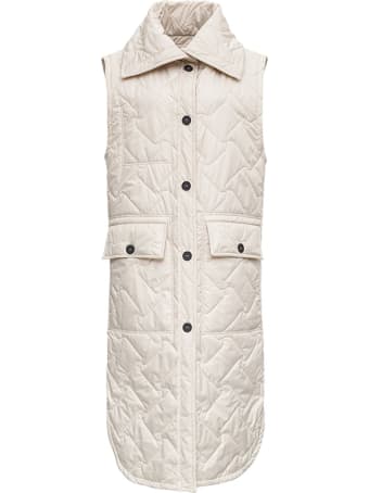 Tela Birillo Long Down Jacket In Beige Quilted Nylon