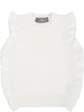 Little Bear Ivory Vest For Baby Girl With Ruffles