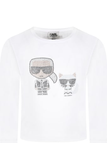 Karl Lagerfeld Kids White T-shirt For Girl With Karl