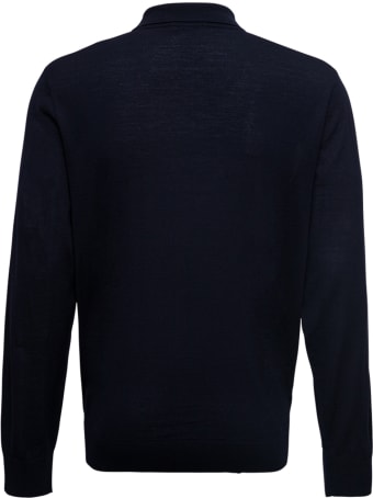 Z Zegna Blue Polo With Long Sleeves In Wool
