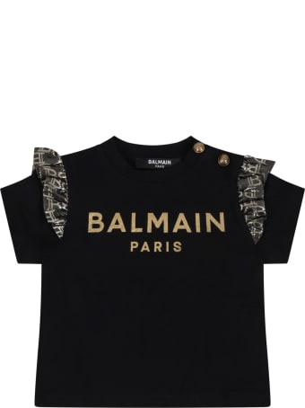 Balmain Black T-shirt For Baby Girl With Logo