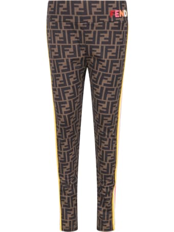 Fendi Brown Leggings For Girl With Logo