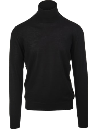 Fedeli Man Black Turtleneck Pullover In Cashmere And Silk