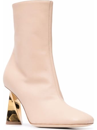 Pollini Archive Pink Leather Ankle Boots With Structured Heel