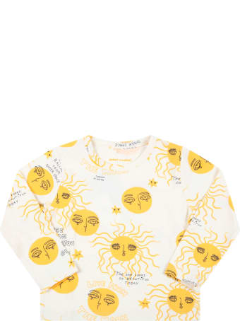 Mini Rodini Ivory T-shirt For Babykids With Yellow Moon