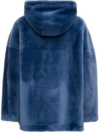 Blancha Reversible Light Blue Leather And Wool Fur