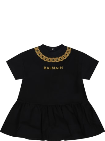 Balmain Black Dress For Babygirl With Logo