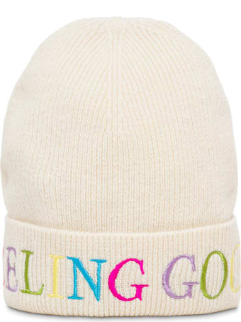 IRENEISGOOD White Wool And Cashmere Hat With Multicolor Logo