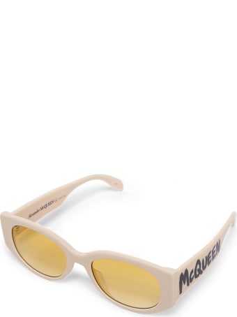 Alexander McQueen Beige Acetate Sunglasses With Logo Print