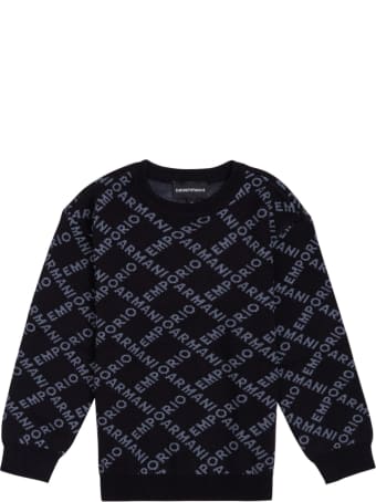 Emporio Armani Black Nylon Blend Sweater With Allover Logo