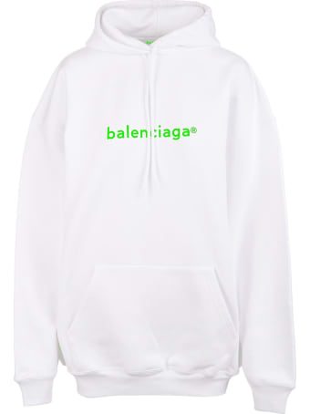 Balenciaga Unisex White And Fluo Green "new Copyright" Hoodie