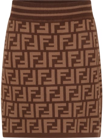 Fendi Brown Skirt For Girl With Double Ff