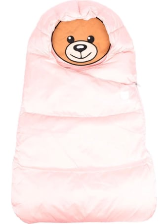 Moschino Pink Padded Baby Sleeping Bag With Moschino Teddy Bear Print