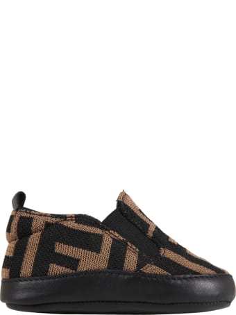 Fendi Brown Sneakers For Babykids With Double Ff