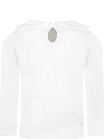 Douuod White T-shirt For Girl With Black Logo