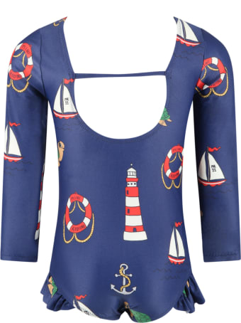 Mini Rodini Blue Swimsuit Foor Girl With Turtles