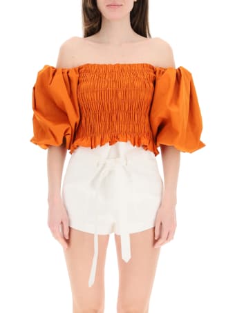 WANDERING Smocked Top With Balloon Sleeves