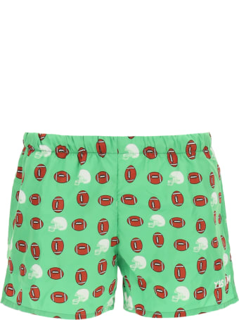 YES I AM Rugby Print Swim Trunks