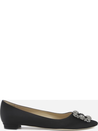 Manolo Blahnik Hangisi Satin Ballet Flats With Jewel Buckle