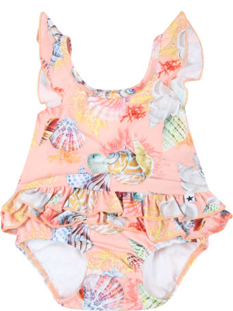Molo Pink Swimsuit For Baby Girl With Shells