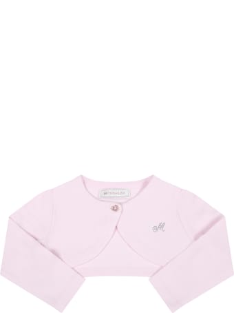 Monnalisa Pink Cardigan For Baby Girl With Logo