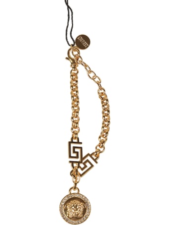 Versace Crystal Embellished Medusa Head Pendant Chain Bracelet