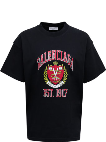 Balenciaga Black Cotton T-shirt With Vintage College Logo