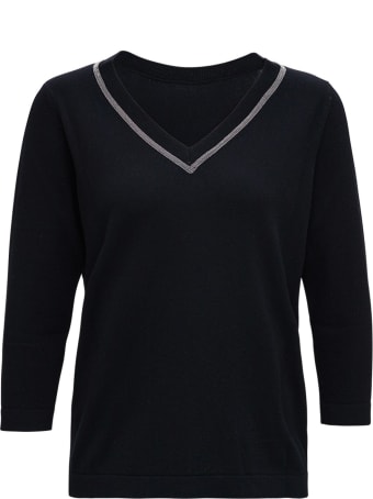 Fabiana Filippi Black Wool And Silk Sweater With Shiny Detail