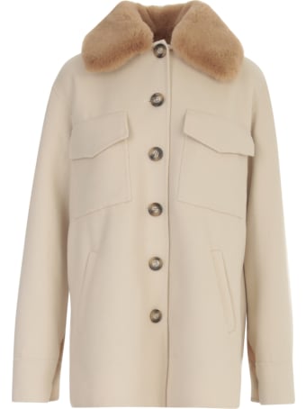 Ava Adore Double Faced Wool Jacket Shirt W/eco Fur Collar