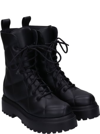 Le Silla Combat Boots In Black Leather