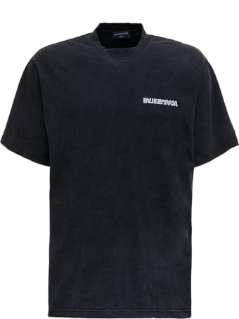 Balenciaga Black Cotton T-shirt With Logo Print