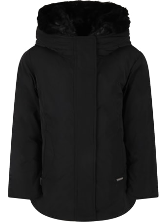 Woolrich Black Jacket For Kids With Patch Logo