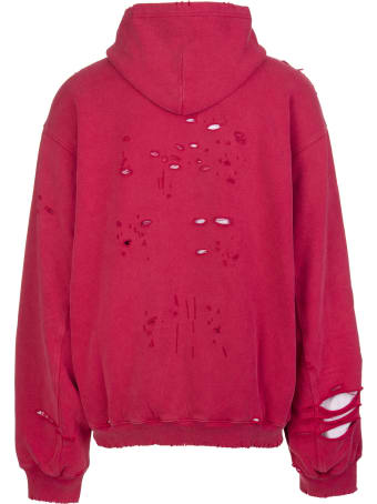 Balenciaga Unisex Red Caps Destroyed Hoodie